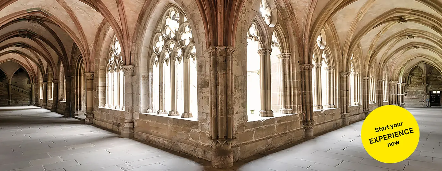 Motiv: Staatliche Schlösser und Gärten Baden-Württemberg, Illustration: JUNG:Kommunikation GmbH Maulbronn Monastery, advertising banner for the app "Monument BW"