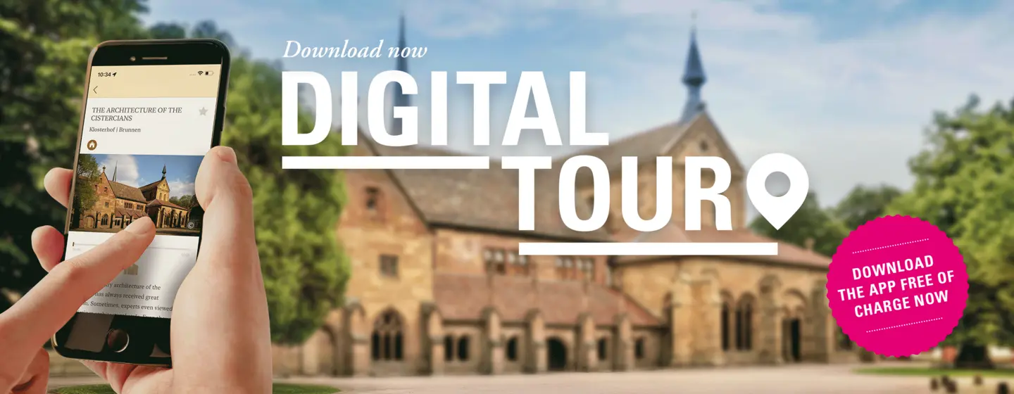 Motiv: Staatliche Schlösser und Gärten Baden-Württemberg, Illustration: JUNG:Kommunikation GmbH Maulbronn Monastery, advertising banner for the app "Monument BW"