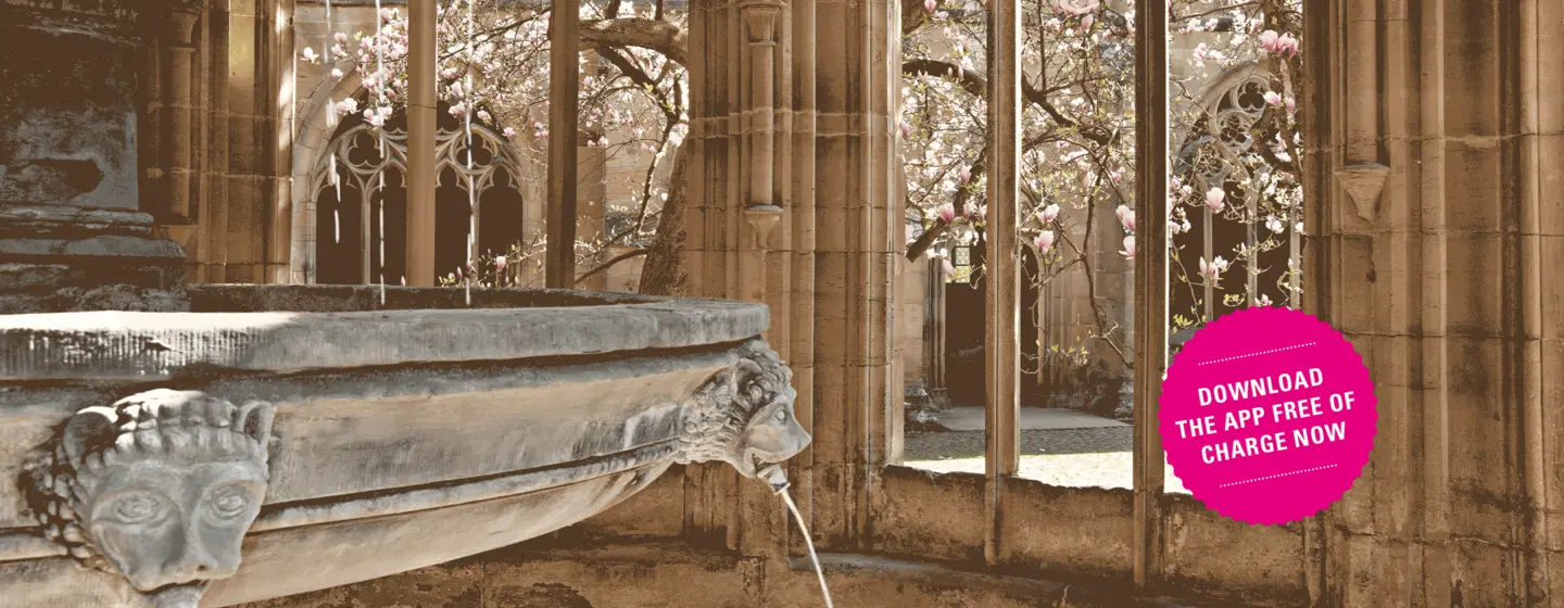Motiv: Staatliche Schlösser und Gärten Baden-Württemberg, Illustration: JUNG:Kommunikation GmbH Maulbronn Monastery, advertising banner for the app "Monument BW"