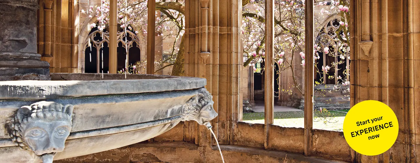 Motiv: Staatliche Schlösser und Gärten Baden-Württemberg, Illustration: JUNG:Kommunikation GmbH Maulbronn Monastery, advertising banner for the app "Monument BW"