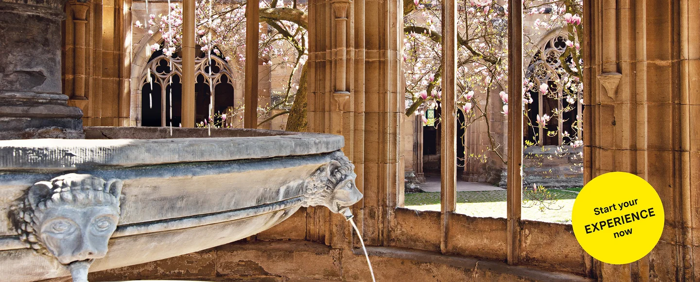 Motiv: Staatliche Schlösser und Gärten Baden-Württemberg, Illustration: JUNG:Kommunikation GmbH Maulbronn Monastery, advertising banner for the app "Monument BW"