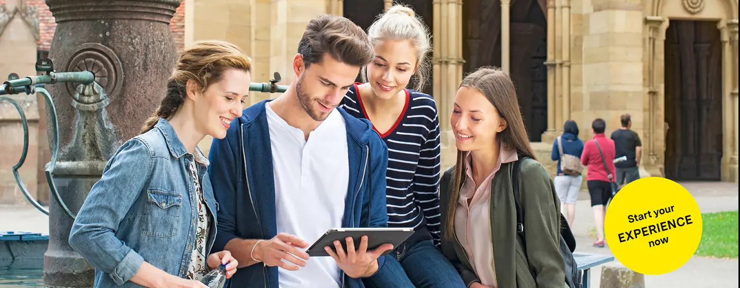 Motiv: Staatliche Schlösser und Gärten Baden-Württemberg, Illustration: JUNG:Kommunikation GmbH Maulbronn Monastery, advertising banner for the app "Monument BW"