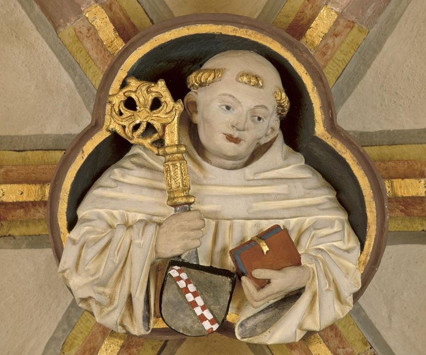 photo: Staatliche Schlösser und Gärten Baden-Württemberg, Arnim Weischer Keystone with relief of Bernhard von Clairvaux, Maulbronn Monastery